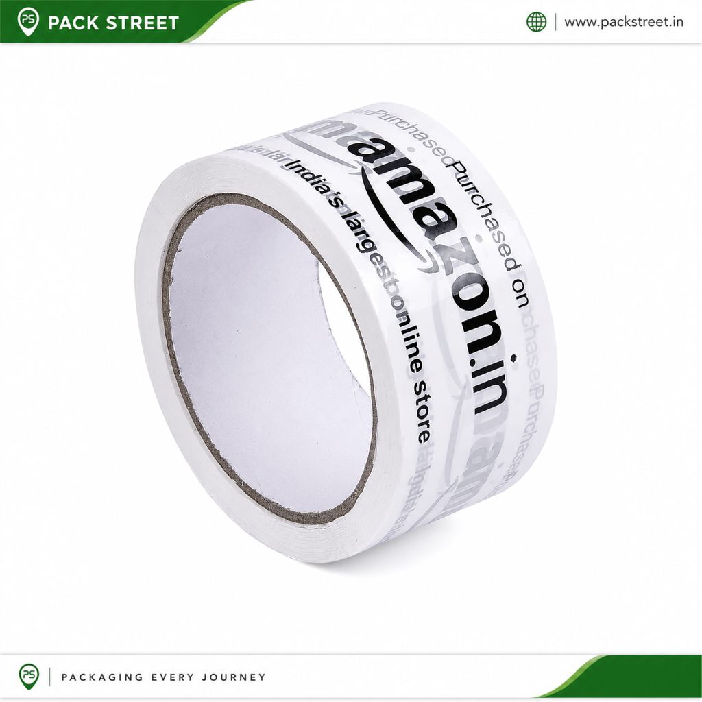 [PS_AT_AM_WHT_2IN_40U_65M_1N] Amazon Printed BOPP Tape (2 Inch, 40 Micron, 65m, White) (Pack of 1 Roll)