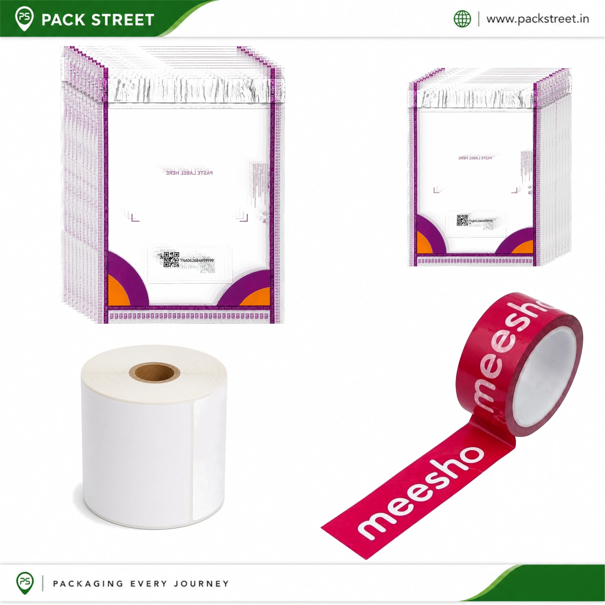 Meesho Starter Pack (6.5x8 Inch, 6.5x8 Inch, Meesho Printed Tape, 3x5 Thermal Label)
